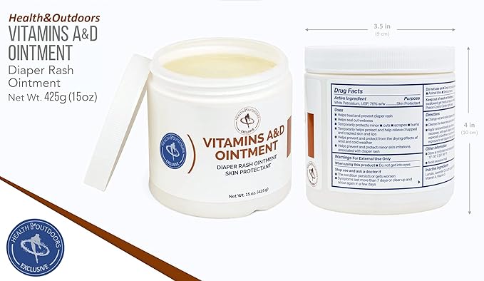 Vitamin A & D Ointment 15 Oz Jar (2 Count) Skin Protectant for First Aid, Cuts, Burns, Chaffing, Dry Skin Wounds and Scrapes