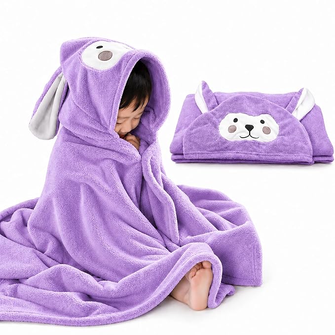 ROMASA Baby Bath Towel Ultra Soft Hooded Towel Highly Absorbent Bathrobe Blanket Toddlers Shower Gifts for Boys Girls-27.5" x 55" (Purple)