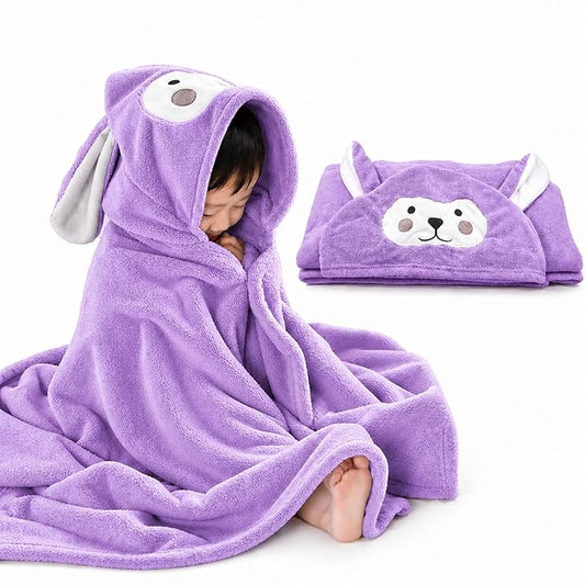 ROMASA Baby Bath Towel Ultra Soft Hooded Towel Highly Absorbent Bathrobe Blanket Toddlers Shower Gifts for Boys Girls-27.5" x 55" (Purple)