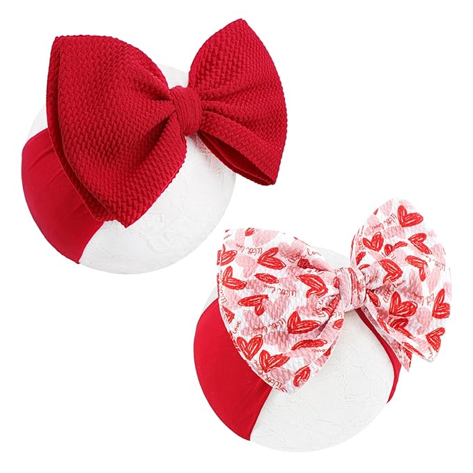 6'' Large Valentines Day Bow Headbands for Baby Girls Soft Nylon Hairbands with Bows Valentines Hair Accessories for Infants KidsRed Light Pink Heart