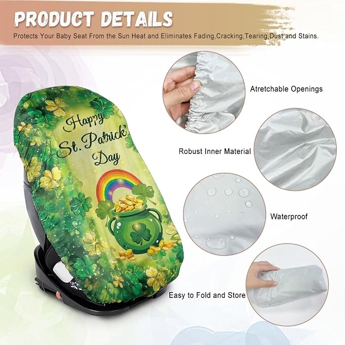St. Patricks Car Seat Sun Shade Cover Tear-Resistant Child Car Seat Cover St Patricks Day Decorations Foldable Car Seat Canopy