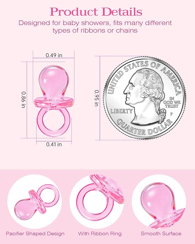 200 Pcs Mini Pacifiers Baby Shower Games, 0.86'' Acrylic Pacifiers in Clear Jar, Chupones para Baby Shower Pacifier for Party Favors, Table Scatter, Gender Reveal Decoration DIY Craft(Pink)