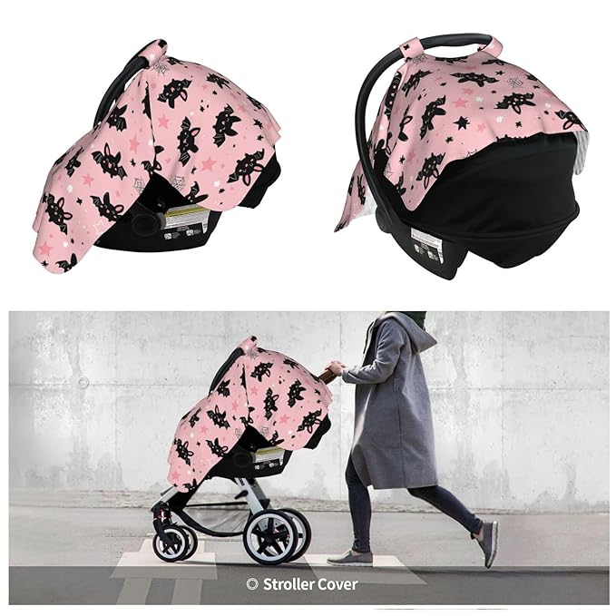 KiuLoam Halloween Cute Cartoon Bat Baby Car Seat Canopy, Nursing Cover for Mom Breastfeeding Scarf, Infant Car Seat Cover/Multiuse Baby Stroller Covers for Babies Boys Girls