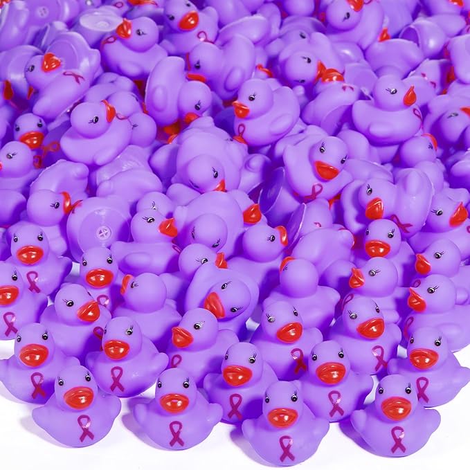 Lunmon 200 Pcs Purple Rubber Ducks Alzheimers Awareness Ribbon Bath Duck Float Mini Bath Toys Bulk Pancreatic Cancer Domestic Violence Awareness Products for Charity Event Supplies