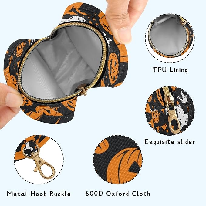 Pacifier Holder with Clip Pacifier Case for Diaper Bag Round Baby Pacifier Pouch Box Bag Portable Gothic Funny Halloween Ghost and Pumpkins