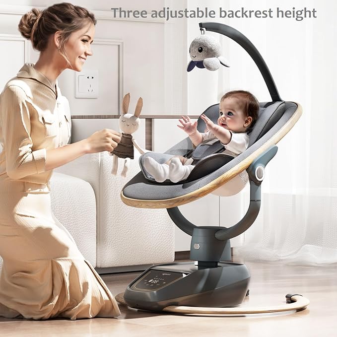 Trimigo Baby Swing for Infant to Toddler, 180° Adjustable 3D Electric Baby Swing, Remote,5-Modes,4-Speed,3-Seat Height, 8 Melody, Newborn Swing,Infant Swing for Babies 0-12 Month (Girl and Boy)