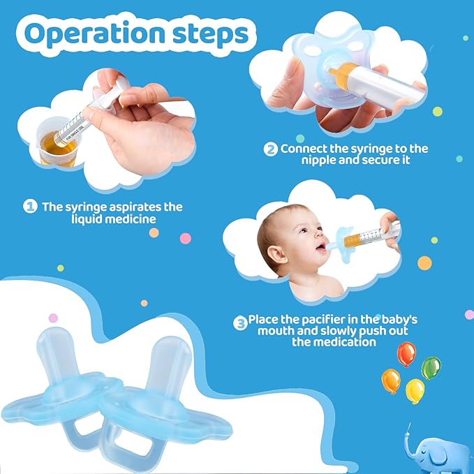 Baby Medicine Dispenser, Baby Medicine Syringe, 0 Months and up Baby Pacifiers, 100% Silicone Pacifiers, BPA-Free (Blue, Model 1)
