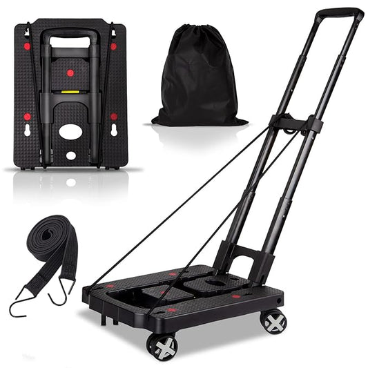 Folding Hand Truck Lightweight,Foldable Dolly with 4 Rotate Wheels,110 lbs Heavy Duty Hand cart for Luggage,Dolly for Moving Travel Shopping Airport Office Use
