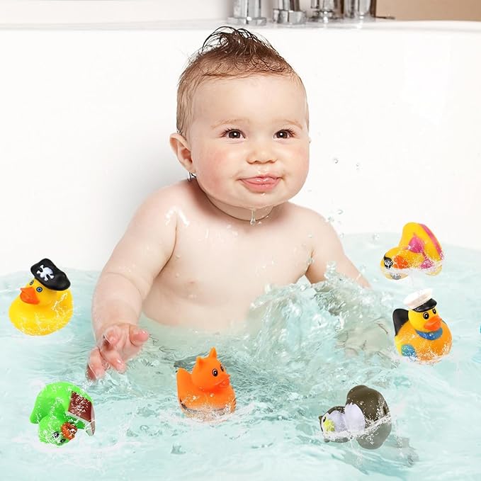 24 Pcs Rubber Ducks, 2.75 Inch Assorted Floater Ducking for Kids, Baby Rubber Ducks in Bulk Bath Toy,Ducks for Cruise Party Favors, Baby Birthday Shower Classroom Gifts