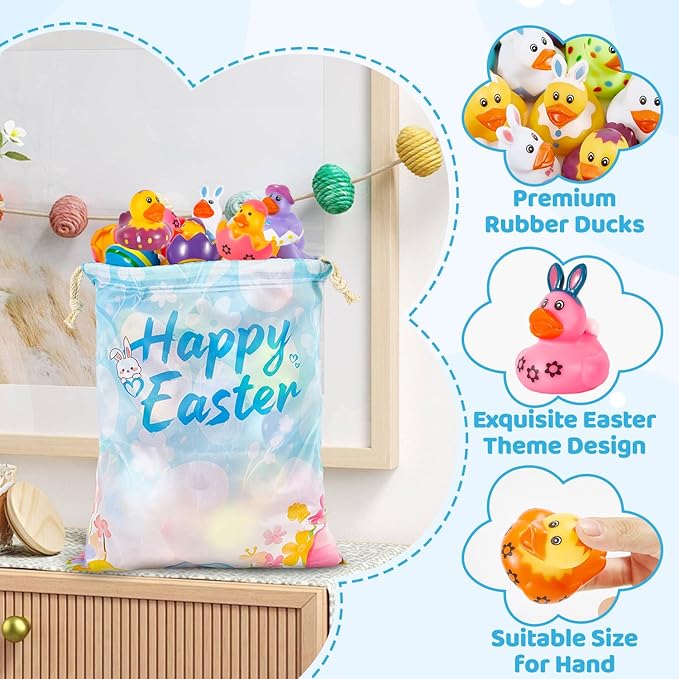 24 Pack Rubber Ducks Jeep Ducking with a Bag- 2" Easter Assortment Duckies for Jeep Duck Easter Themed Cruise Duck for Pool, Party Favors, Birthday Gifts, Classroom Incentives, Kids Water Bath Toys