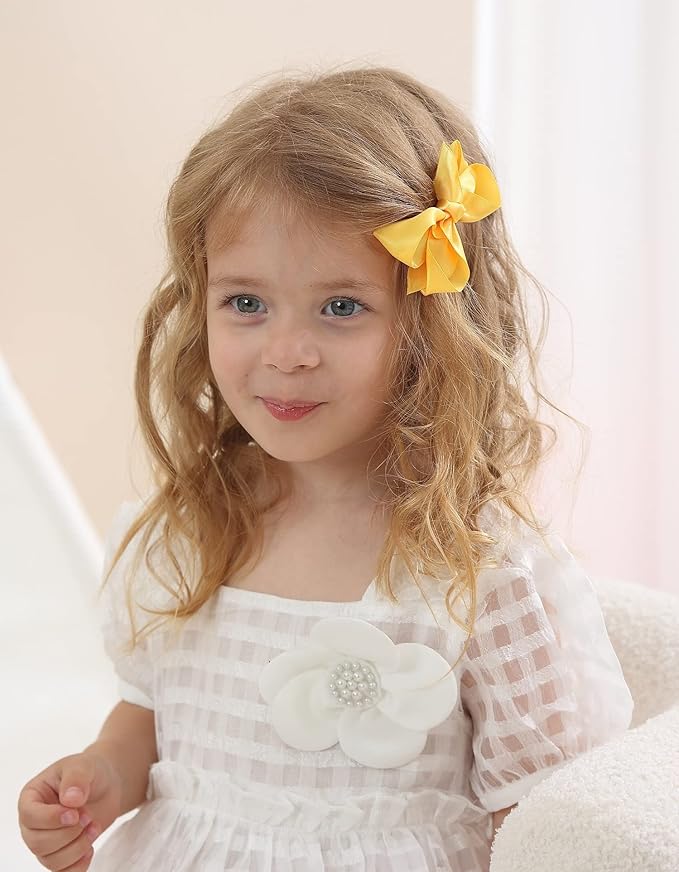 3 Inch Satin Bow for Little Girls - 2 Pcs (Gold)