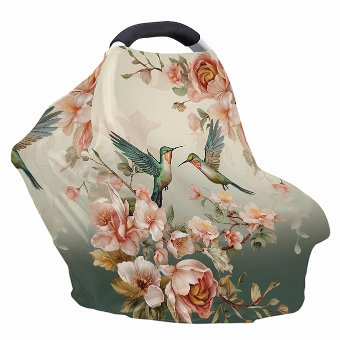 Fashion Hummingbird Floral Print Stylish Infant Babies Nursing Cover Stretchy Car Seat Canopy for Shopping Cart/High Chair/Stroller Covers