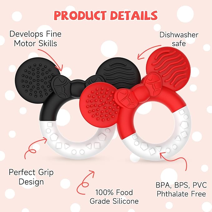 2 Packs Baby Teething Toys for Babies 3-6 6-12 Months，BPA Free Soft and Silicone Infant Teething Relief Soothing Sore Gums Baby Teethers Toys