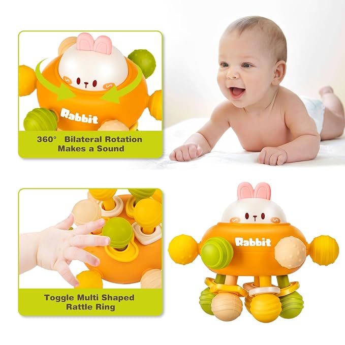 TOHIBEE Baby Teething Toys, Montessori Sensory Teether & Rattle for 0-12 Months, Orange Silicone, Perfect for Boys & Girls