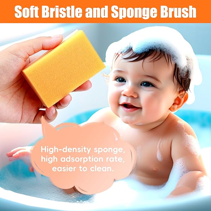 Cradle Cap Brush for Babies, 5Pcs Cradle Cap Treatment Set with Soft Bristle Brushes Silicone Scrubber Fine-Tooth Comb for Newborn Bathing Essentials Baby Brush and Comb Set (Orange)
