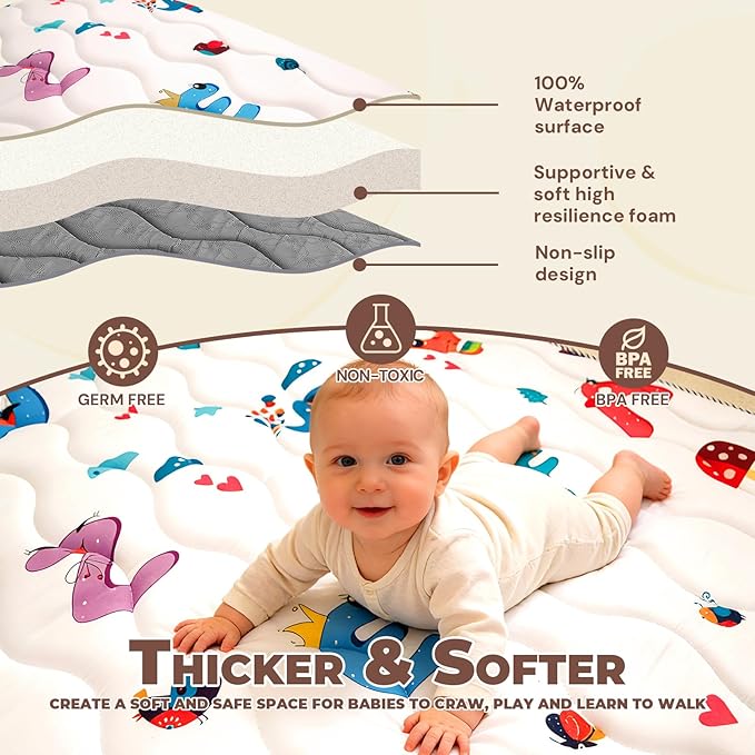 Wirhao Baby Play Mat for Floor, 71'' x 59'' Thicken Foam Soft Padded Mat for Baby, Playpen Mat for Toddlers Infant Kids, Machine Washable, Non-Slip Bottom Safe for Crawling (Alphabet)