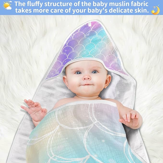 Pink Mermaid Princess Baby Boys Girls Bath Towel Purple Mermaid Scale Hooded Towels Newborn Toddlers Organic Cotton Washcloths Shower Beach Towel 35 x 35 Inch