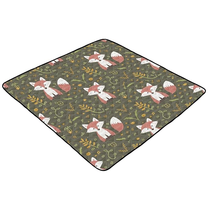 Animal Foxes Leave Green Baby Playmat Washable Playroom Crawling Mat Non-Slip Play Mats for Floor 50x50 Playpen Mat