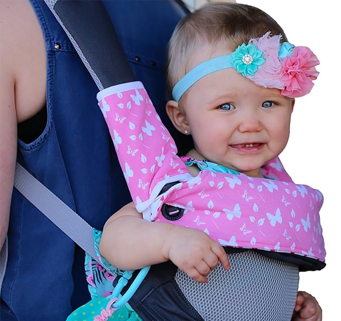 Drool and Teething Pad Reversible Organic Cotton 3-Piece Set for Ergobaby Four Position 360 Baby Carrier (Pink and White Butterflies)