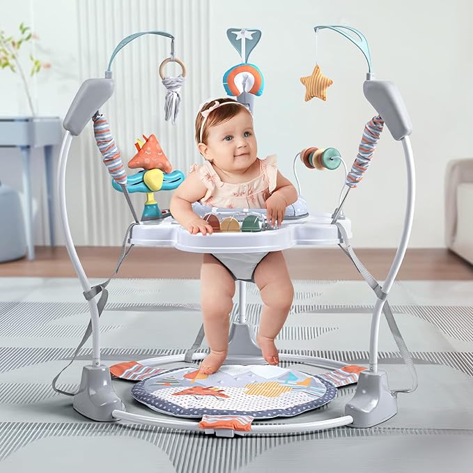 Baby Activity Center, Baby Jumper Activity Center with Music, Interactive Toys, 360° Rotating Seat, 3 Adjustable Heights, Infant Activity Jumper for 6+ Months (Gray Forest)