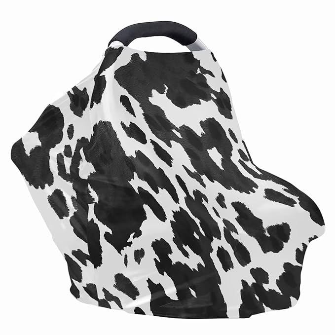 Wanyint Cow Print Black White Stretchy Nursing Scarf Car Seat Canopy Baby Car Seat Cover, Baby Breastfeeding Stroller High Chair Shopping Cart Cover for Boys Girls