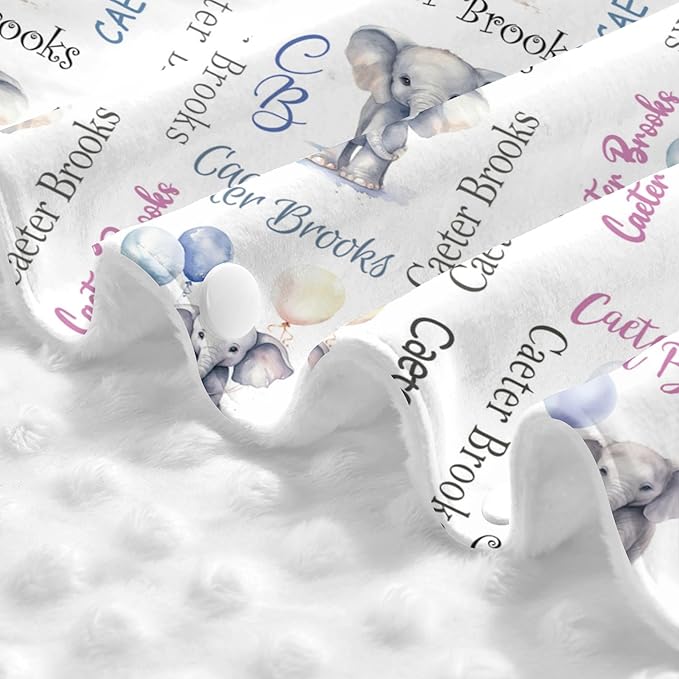 Personalized Baby Car Seat Canopy Minky Elephant Baby Blanket Custom Name Baby Car Seat Cover Girls Boys Infant Newborn Carseat Canopy Nursing Cover for Stroller Car Seat Canopies