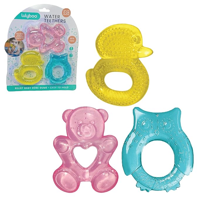 Lulyboo Baby Water Teething Toys for 3-6 Months - BPA-Free Soft Edges, Chilled Fruit Teethers, Animal Shape, Easy to Grasp, Sensory Development, Safe & Gentle Teething Relief