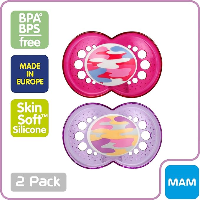 MAM Original Baby Pacifier, Nipple Shape Helps Promote Healthy Oral Development, Camo Girl, 16+ (Pack of 2)