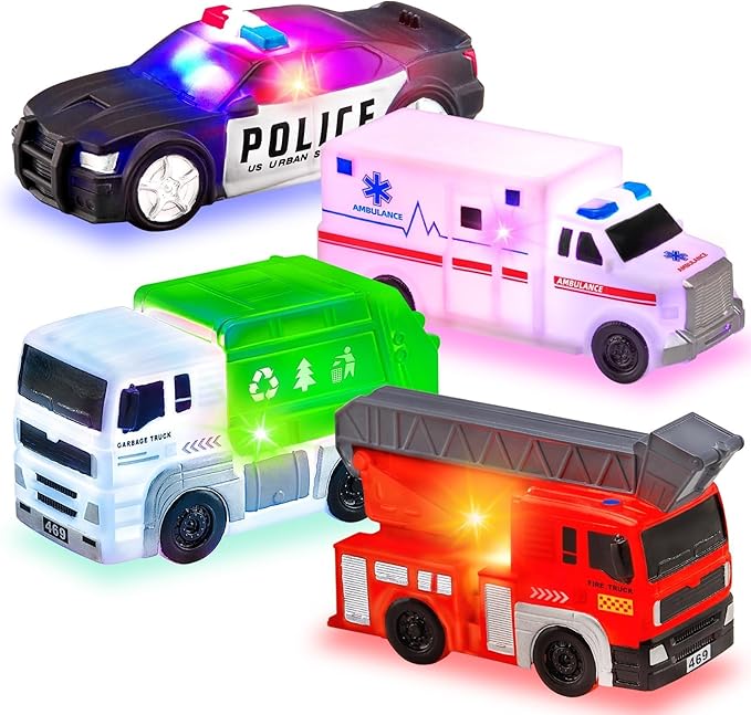 4 Floating Changing Color Light Up Bath Toy Car with Bath Book & Storage Bag, No Hole Realistic Car Bathtub Toys for Toddler Kid 18 month +, Bathroom Tub Pool Beach Swimming Party, Birthday Gift