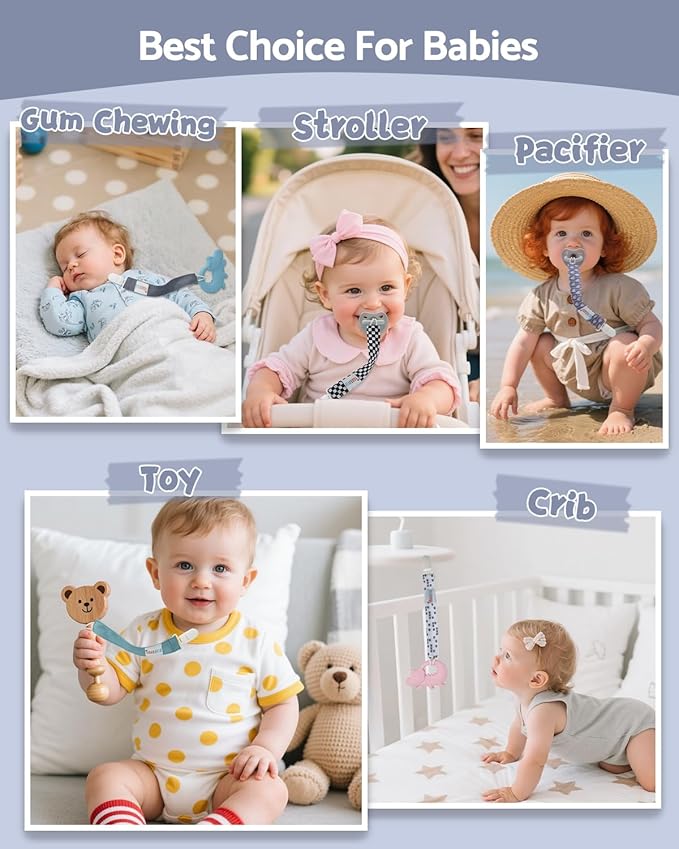 ALVABABY Pacifier Clips 8 Pack Pacifier Binky Paci Holder Leashes for Teethers 8DP16A