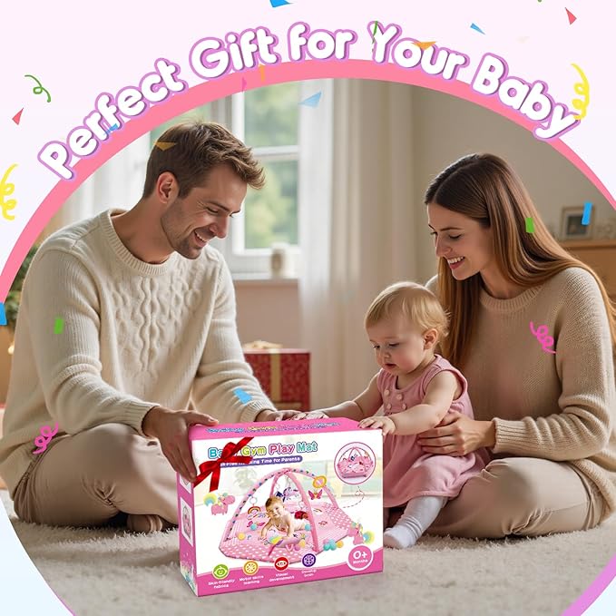 Windidi Unicorn Baby Gym Play Mat, 9-in-1 Tummy Time Mat with 7 Baby Toys, Washable Baby Activity Mat for Visual, Sensory, Motor Development, Newborn Baby Toys Gift for Toddler 0-3-4-6-9-12 Months