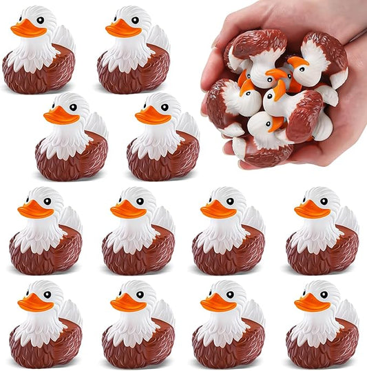 12 PCS Bald Eagle Rubber Ducks, Patriotic Bald Eagle Ducks for Jeeps, Ducks for Cruising Ships Hiding Carnival Ducking Bath Toys, Animal Ducks Collection, Baby Shower Easter Basket Stuffers for Kids