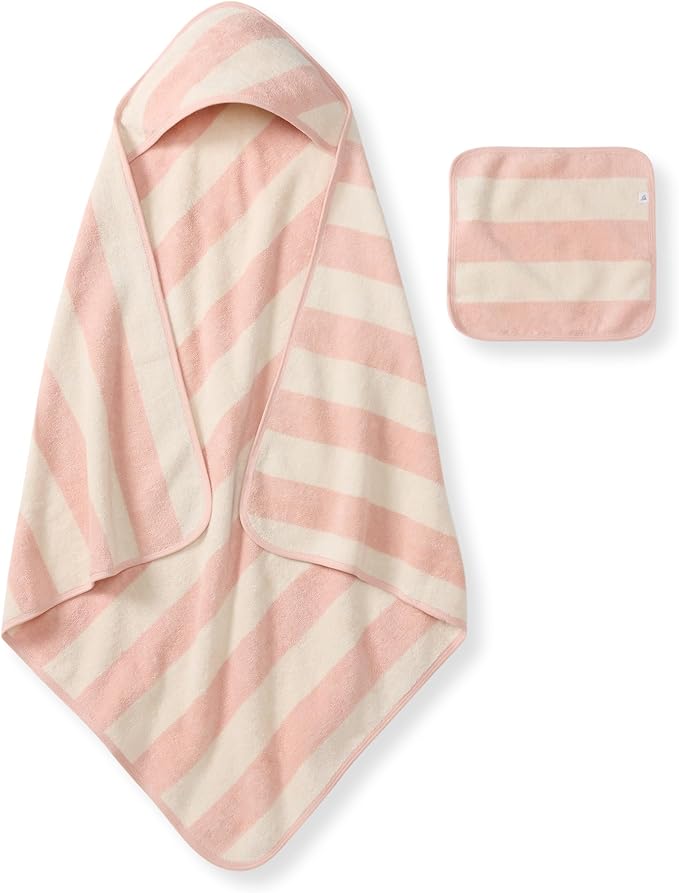 Burt's Bees Baby Hooded Woven Terry Towels Organic Cotton, Unisex Bath Essentials, Soft Nursery Towel for Infants, Toddlers, Kids
