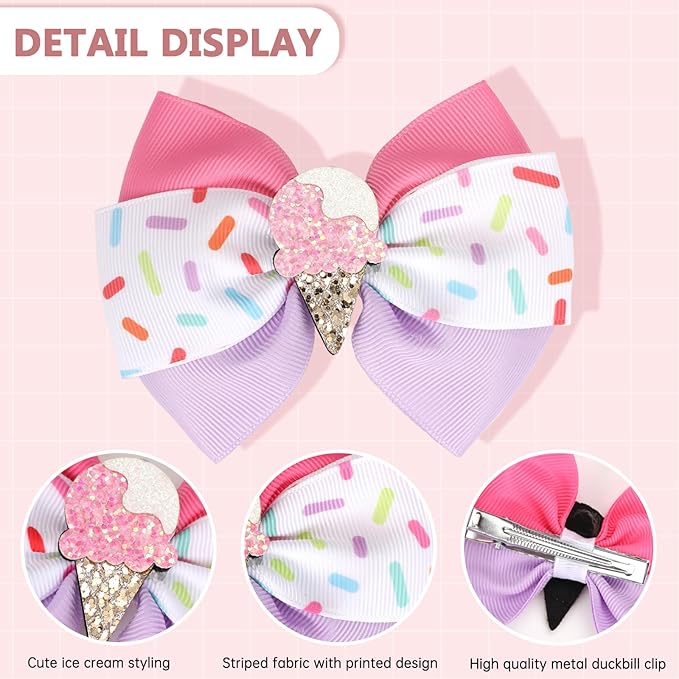 2 Pcs Baby Girl Hair Clips Ice Creams Bow Clips Cute Snap Barrette Thick Thin Hair Accessories for Little Girls Kids Teens Women (Pink)