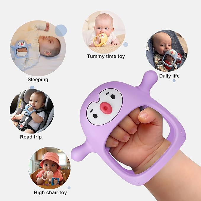 Smily Mia Penguin Teethers, Silicone TeethingToys for Babies 0-6Months, Baby Teethers for 3-6Months, Hand Teether for Infants, Teething/Teether Pacifiers for Infants, Light Purple