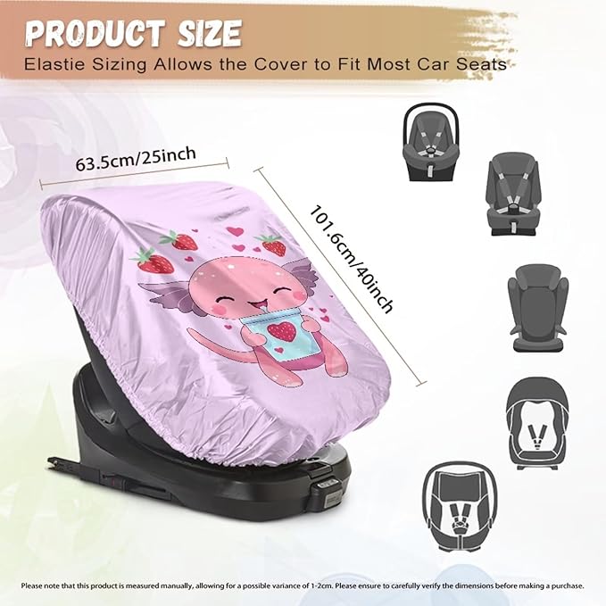 Car Seat Protector for Child Car Seat, Cute Axolotl Car Seat Sun Cover for Baby, Pink Strawberry Car Seats Heat Protector Keeps Your Toddler Baby Seat at a Cool Temperature