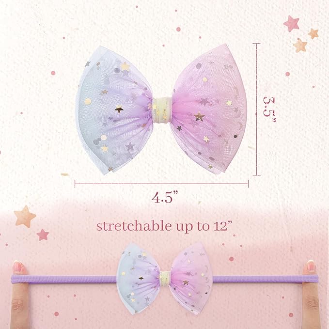 16 Pcs 4.5’’ Organza Lace Bow for Baby Girls Headbands Mesh Glitter Hair Bows Baby Shower Gifts for Newborn Infant Toddler Girl