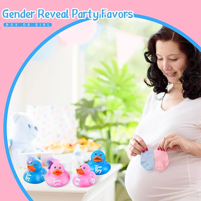 Deekin 24 Pieces Pink Blue Gender Reveal Rubber Ducks in Bulk Mini Ducky Bath Toys Small Ducks for Baby Shower Gender Reveal Party Favor Decorations(Team Boy / Girl)