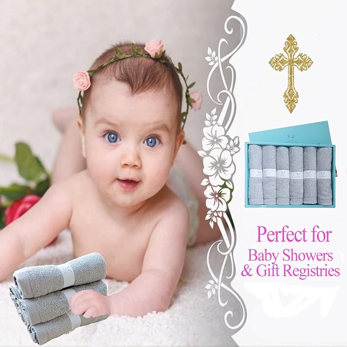 elves Bamboo Viscose Face Cloth - Soft Washcloths for Baby & Adult Sensitive Skin- Organic Wash Clothes 10'' x 10'' - Reusable Makeup Remover Face Towel - Set of 6 (Grey)