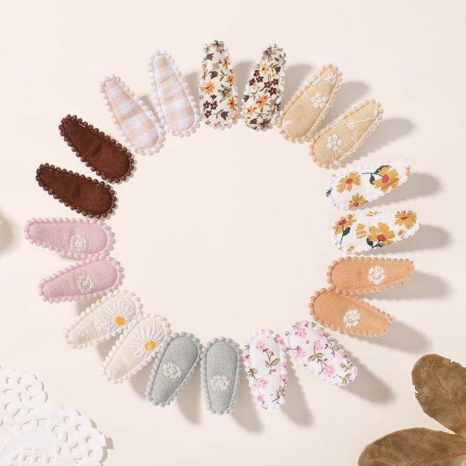 YLEN YHXX 20 PCS Mini Baby Barrettes 1.5 Inches Cute Floral Print Toddler Hair Clips Non Slip Wrapped Girls Hair Accessories