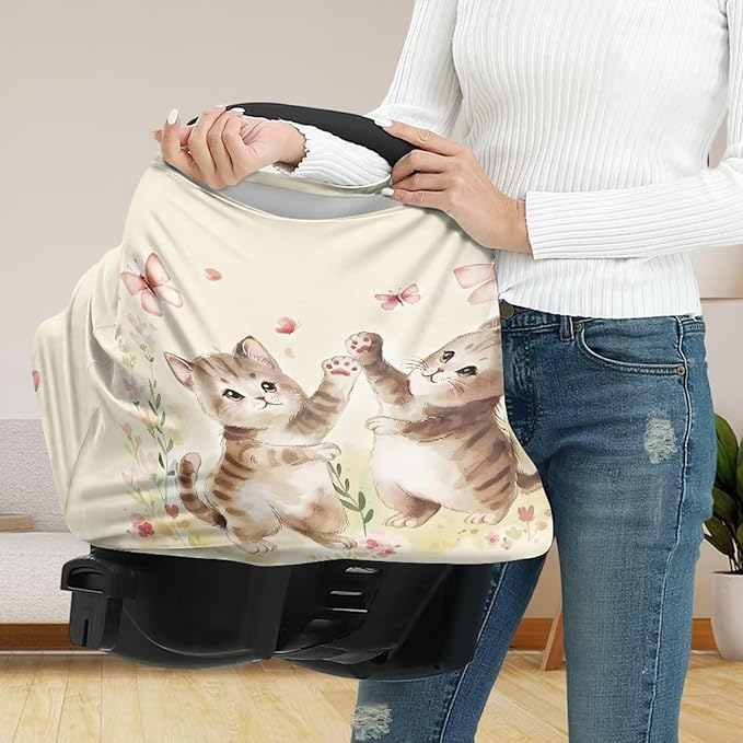 Biyejit Cat Butterfly Nursing Cover Added Privacy for Breastfeeding, Baby Car Seat, Carrier, Stroller, High Chair, Shopping Cart, Lounger Canopy - Newborn Essentials, Nursing Top