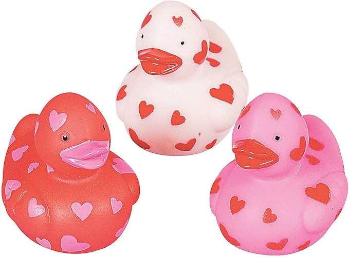 Mini Valentine Rubber Duckies - Bulk Set of 24 Pink, Red and White Valentine's Day Party Favors and Toys