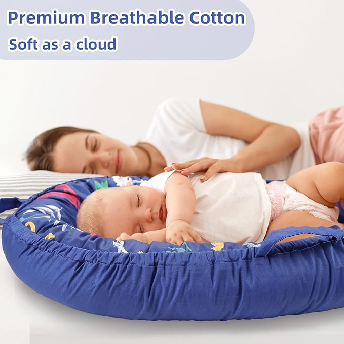 Hooyax Baby Lounger Cover Only, 100% Cotton Newborn Nest Cover, Soft Portable Baby Nest Replacement Cover for Boys Girls, Breathable Infant Lounger Covers, Baby Essential (Dinosaur)