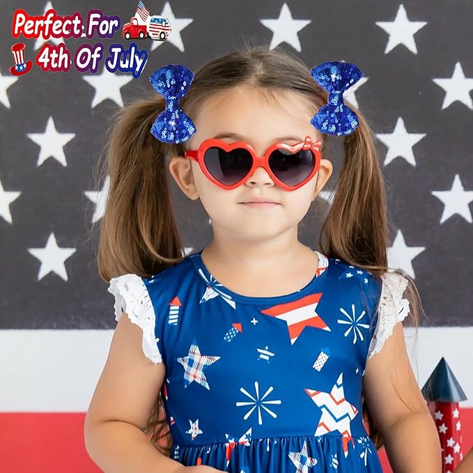4th of July Hair Accessories: Sequin Alligator Clips, Glitter Bows, Barrettes for Girls, Teens Gift