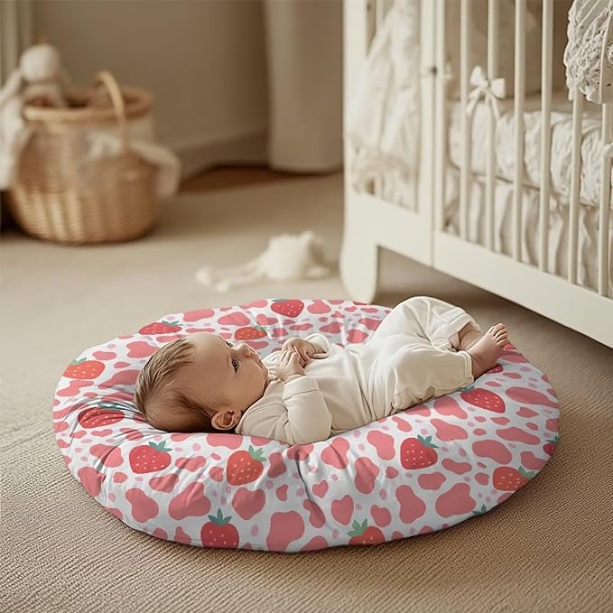 Newborn Lounger Cover, Removable Lounger Cover Breathable Baby Lounger Cover Reusable Infant Lounger Cover Portable Slipcover for Newborn for Baby Boys Girls Strawberry