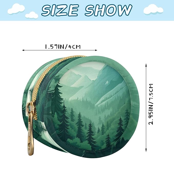 Pacifier Holder with Clip Pacifier Case for Diaper Bag Round Baby Pacifier Pouch Box Bag Portable Mountain Forest Trees Green 02
