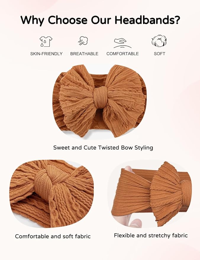 Rust Baby Headbands with Bows, Cute Headband Bow for Baby Girls Infant Head Wraps Newborn Toddler Bonnet Unisex Gifts(03H-06)