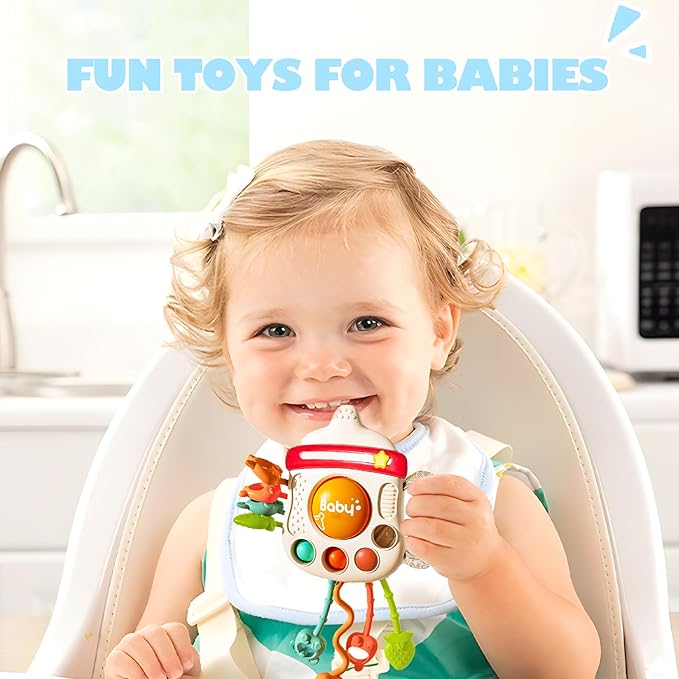 Montessori Baby Sensory Toys for 6-12 Months, Silicone Pull String Teething Toy, Infant Fidget Travel Toys, Airplane Travel Essentials, Newborn Baby Christmas & Birthday Gift for Babies