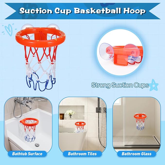 Light Up Bath Toys, Bathtub Basketball Hoop for Kids 1-3, Toddler Water-Activated Light Up Toys 6-12-18 Months, Sensory Toys for Tub Pool Swimming Shower, Baby Bathtub Gift for Boy Girl Birthday