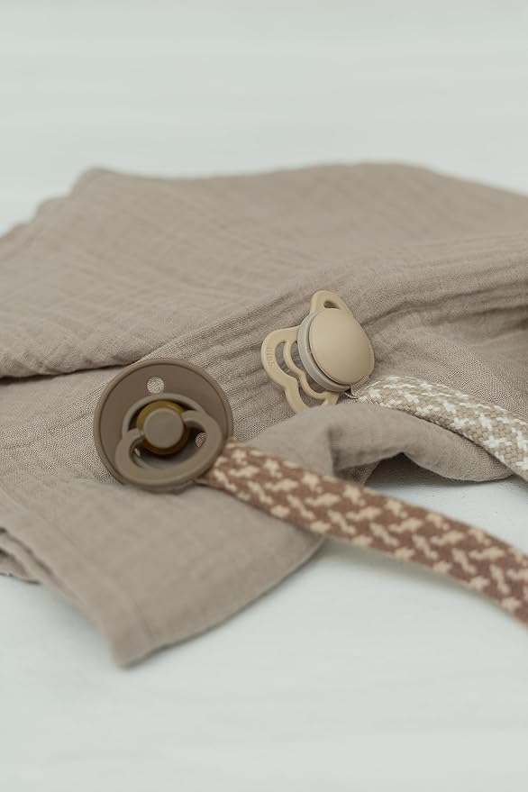 BIBS Paci Braid Dummy Chain Organic Cotton Danish Design, One Size (0-36 Months), Pale Butter